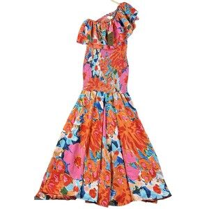 LC Lizette Collection Mermaid Smocked Maxi Dress M One Shoulder Ruffle Flare NEW